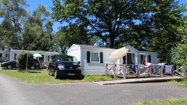 A mobile home with a ramp