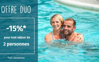 -15% pour tout séjour de 2 adultes ou pour 2 adultes avec un enfant de moins de 4 ans en locatif*
