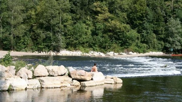 Baignade dans la Dordogne au pied du camping