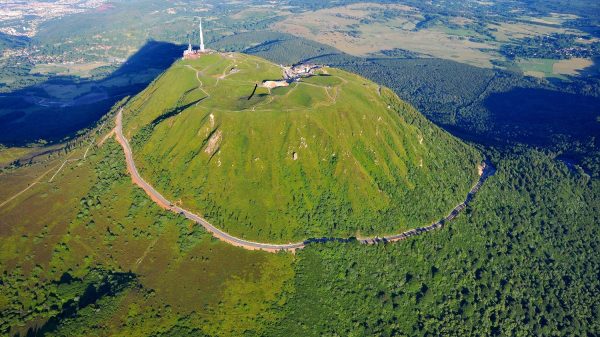 Aerial view of the Puy de Dôme volcano in Auvergne