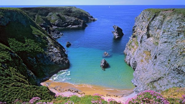 Beautiful Island at sea and its wild coast in Brittany