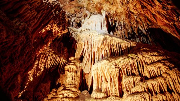 Plan en contre plongée dans la grotte de Clamouze à St-Jean-de-Fos