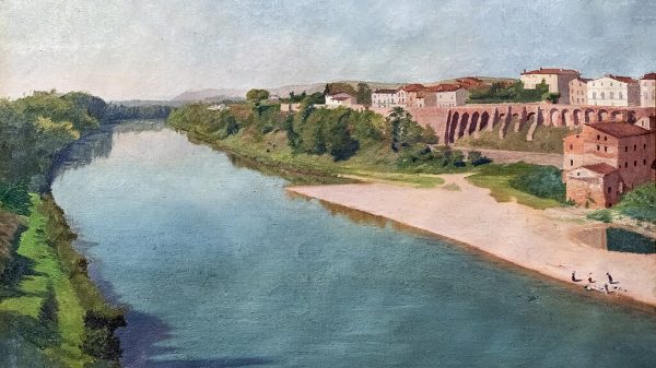 Die Stadtmauern von Rabastens und der Strand, Ölgemälde von Paul Prouho (1849-1931)