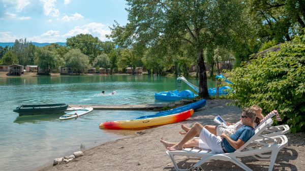 Swimming and relaxing by the campsite’s lake