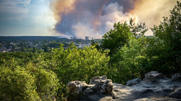 Vue panoramique de l’incendie dans la forêt de Fontainebleau