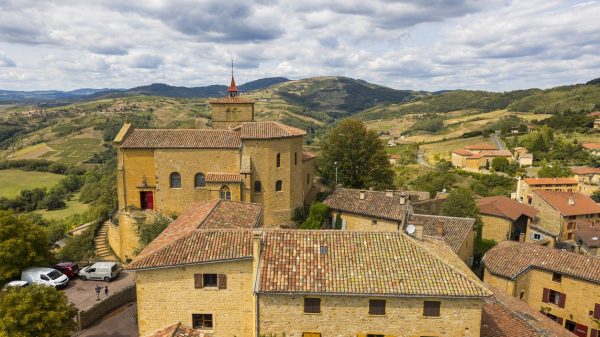 View of the village of Oingt in the Rhône, named one of the Most Beautiful Villages in France 